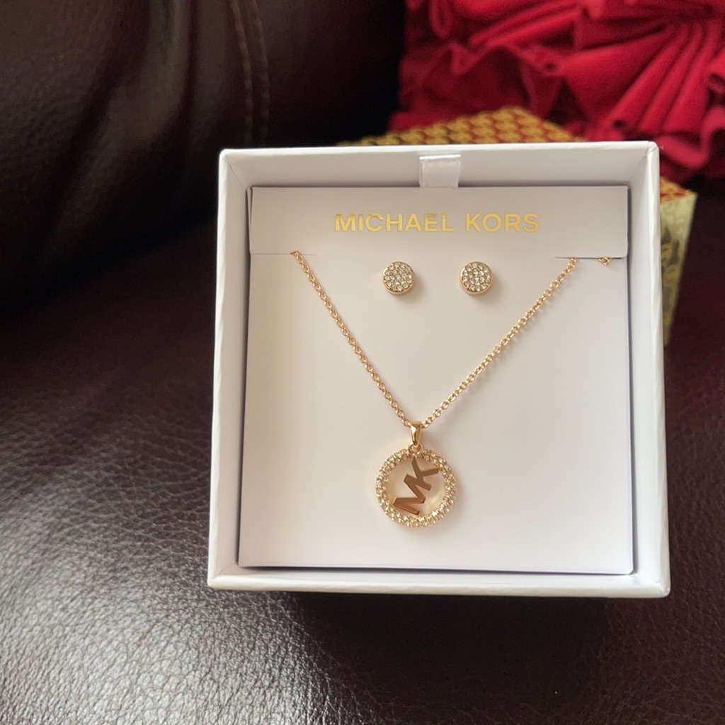 Michael Kors Mk Logo Necklace Stud Earrings Set